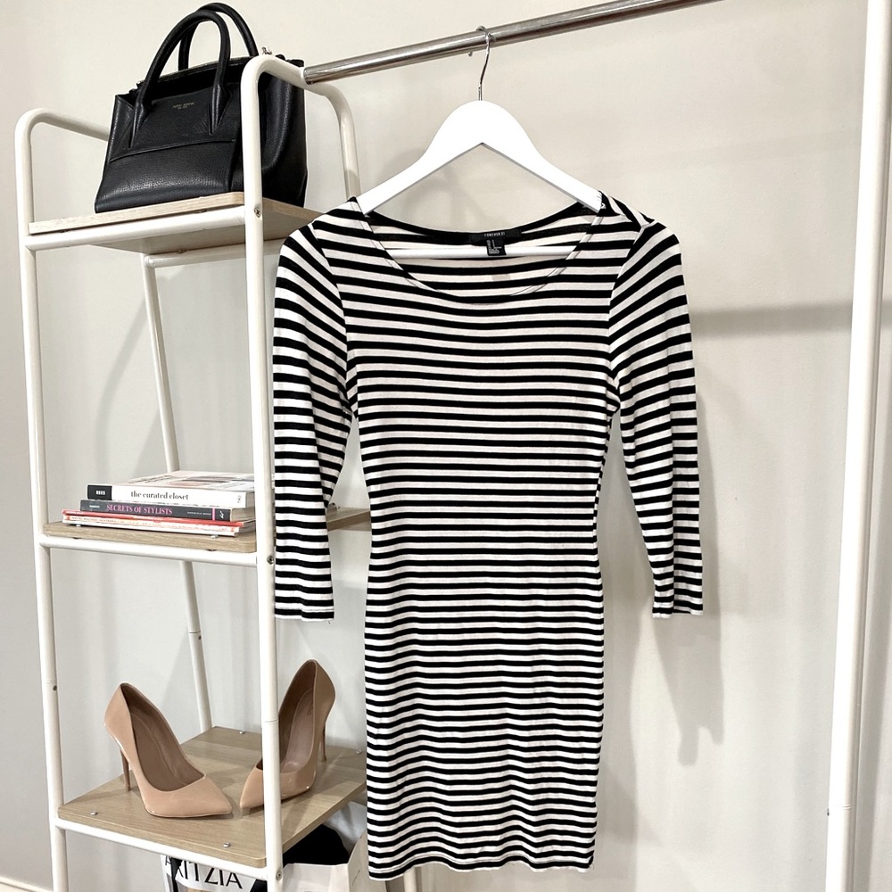 F21 Black and White Stripe Midi Dress